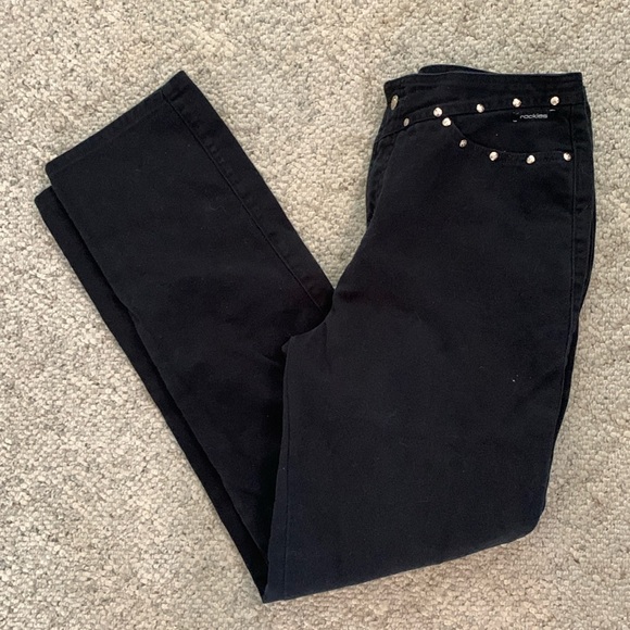 Rockies Denim - Rockies black slim fit denim jeans with silver star stud accents